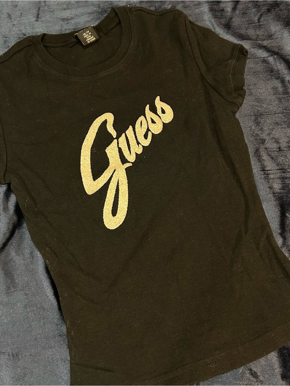 Guess Black Crop Top with White Beaded  Logo